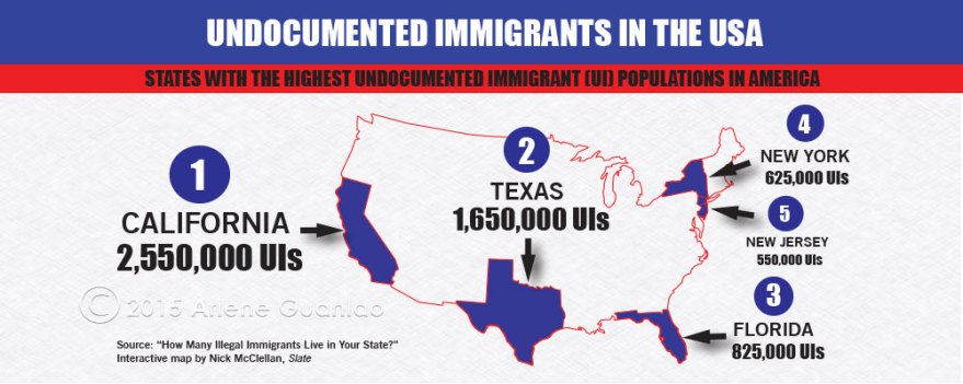 infographic showing states with highest numbers of undocumented immigrants